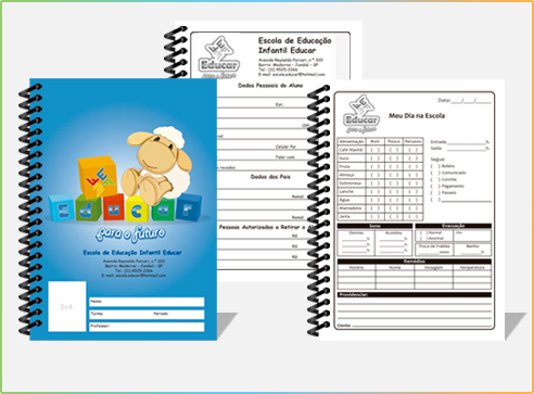 Agenda personalizada da Escola Educar o Futuro com páginas internas