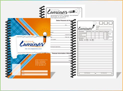 Agenda personalizada do Colégio Luminar com páginas internas