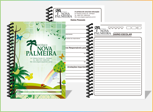 Agenda personalizada do Colégio Nova Palmeira com páginas internas