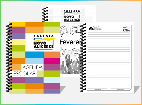Agenda personalizada do Colégio Novo Alicerce com páginas internas
