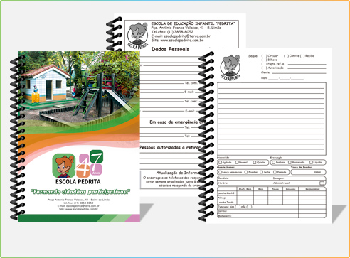 Agenda personalizada da Escola Pedrita com páginas internas